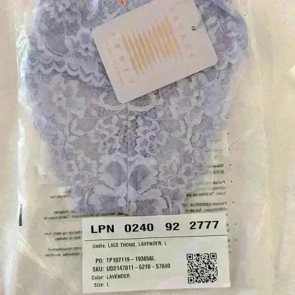 Savage X FENTY Floral Lace Thong Lavender Size Large - Picture 4 of 4